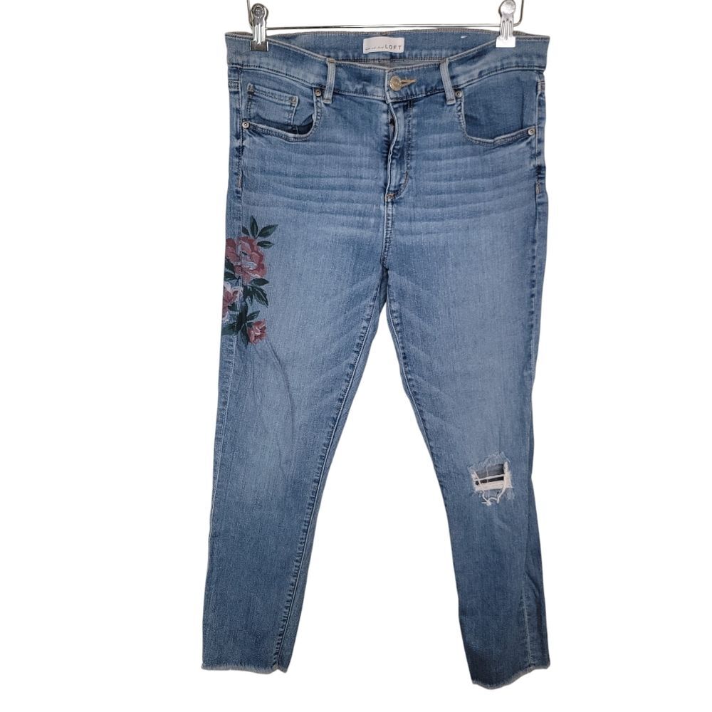 Loft Women's Floral High Rise Stretch Skinny Denim Jeans Size 30/10